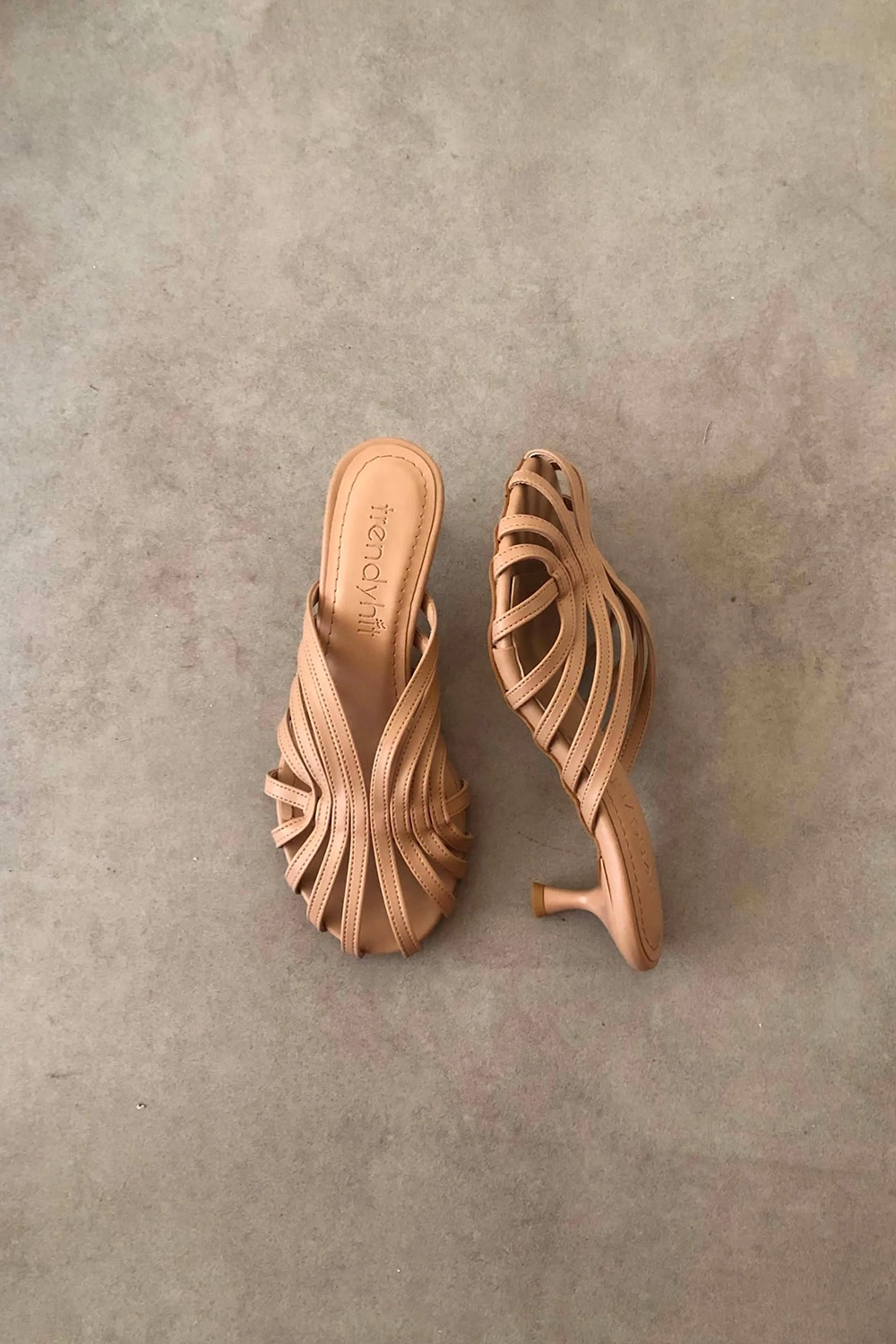 Baylan Karamel Nude 4cm Kafesli Kadın Topuklu Terlik