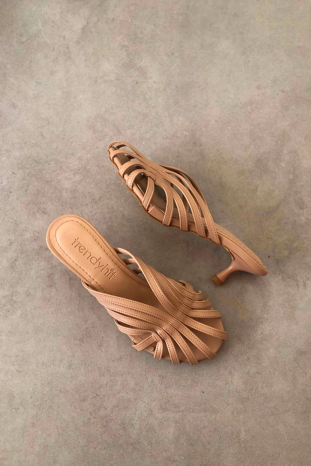 Baylan Karamel Nude 4cm Kafesli Kadın Topuklu Terlik