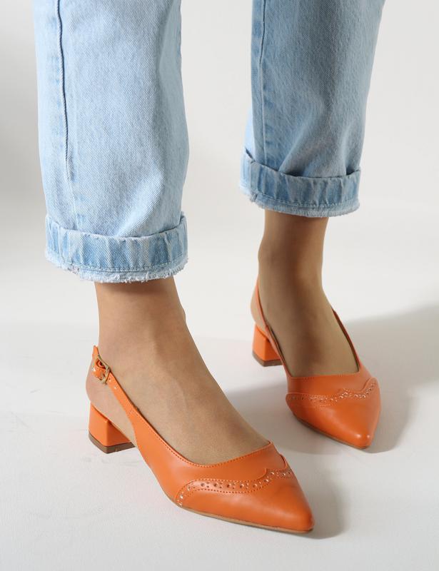 Ante Orange Mat Deri Kısa Topuklu Babet Ayakkabı