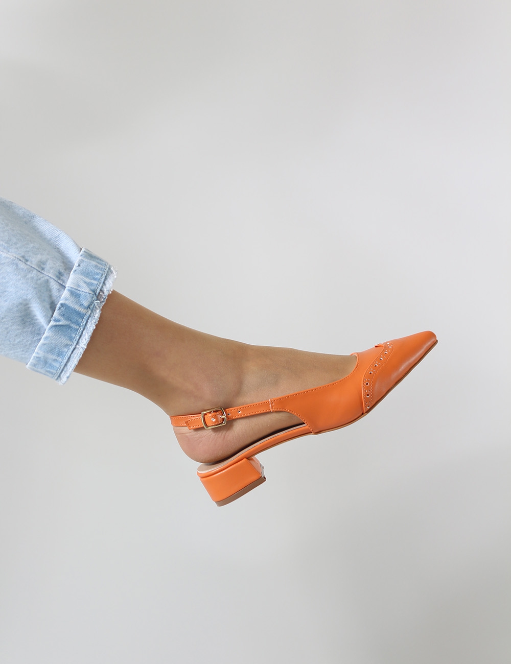 Ante Orange Mat Deri Kısa Topuklu Babet Ayakkabı