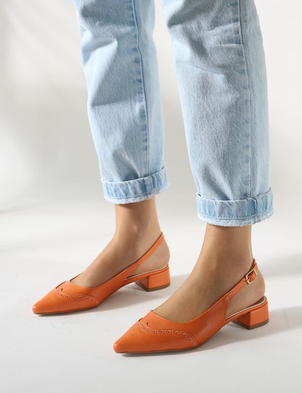 Ante Orange Mat Deri Kısa Topuklu Babet Ayakkabı
