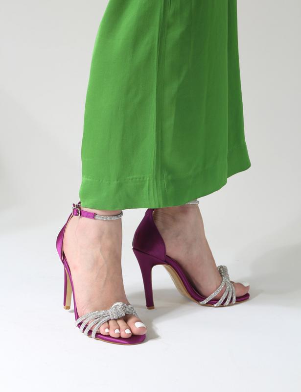 Aurora Mor saten Bilek Bağlı Taş Detay Kadın Topuklu Ayakkabı