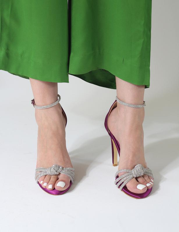 Aurora Mor saten Bilek Bağlı Taş Detay Kadın Topuklu Ayakkabı