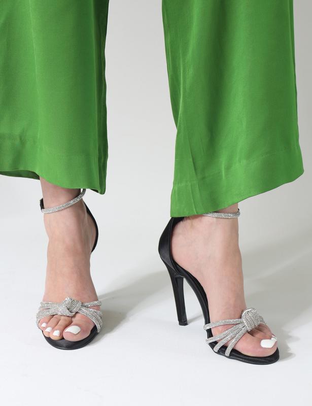 Aurora Siyah saten Bilek Bağlı Taş Detay Kadın Topuklu Ayakkabı