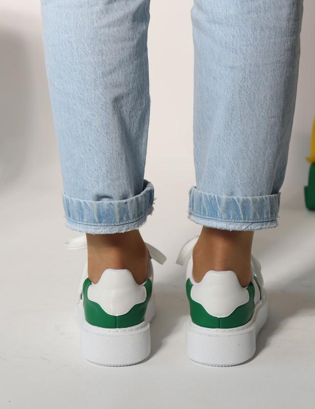 Axel beyaz yeşil mat deri Düz Taban Bağcıklı Kadın Sneakers 