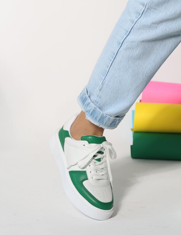 Axel beyaz yeşil mat deri Düz Taban Bağcıklı Kadın Sneakers 