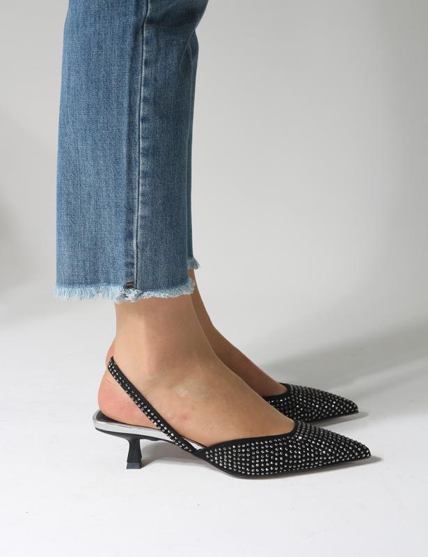 Fegi Platin Taşlı Kısa Topuklu Kadın Ayakkabı
