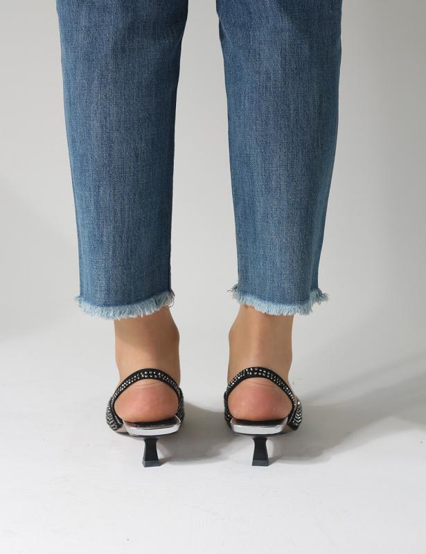 Fegi Platin Taşlı Kısa Topuklu Kadın Ayakkabı