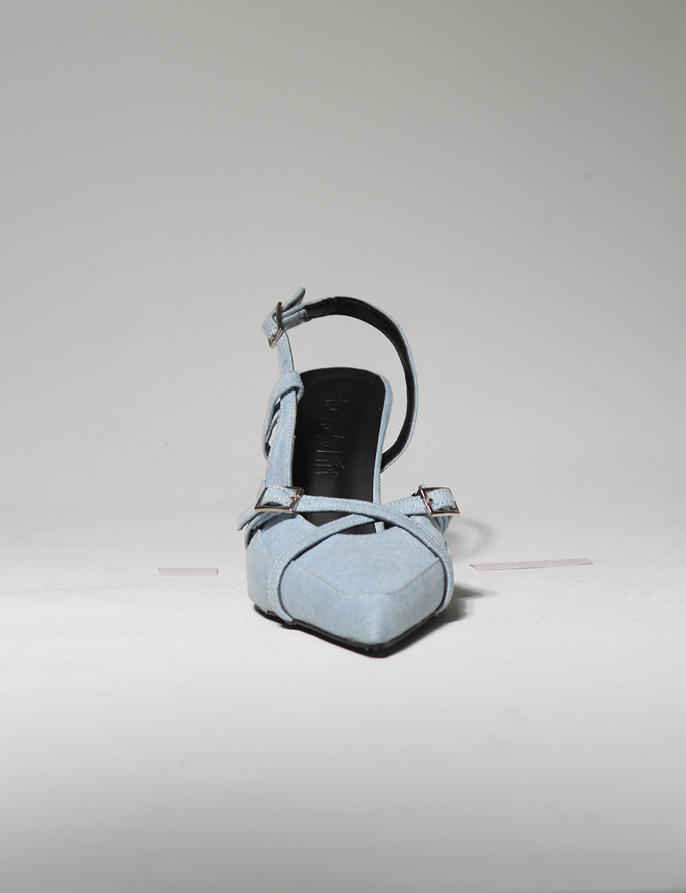  Jade Buz Mavi Kot Çapraz Kemerli 8cm Kadın Topuklu Ayakkabı