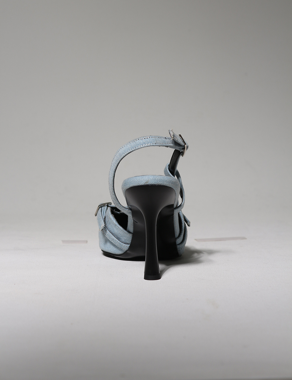  Jade Buz Mavi Kot Çapraz Kemerli 8cm Kadın Topuklu Ayakkabı