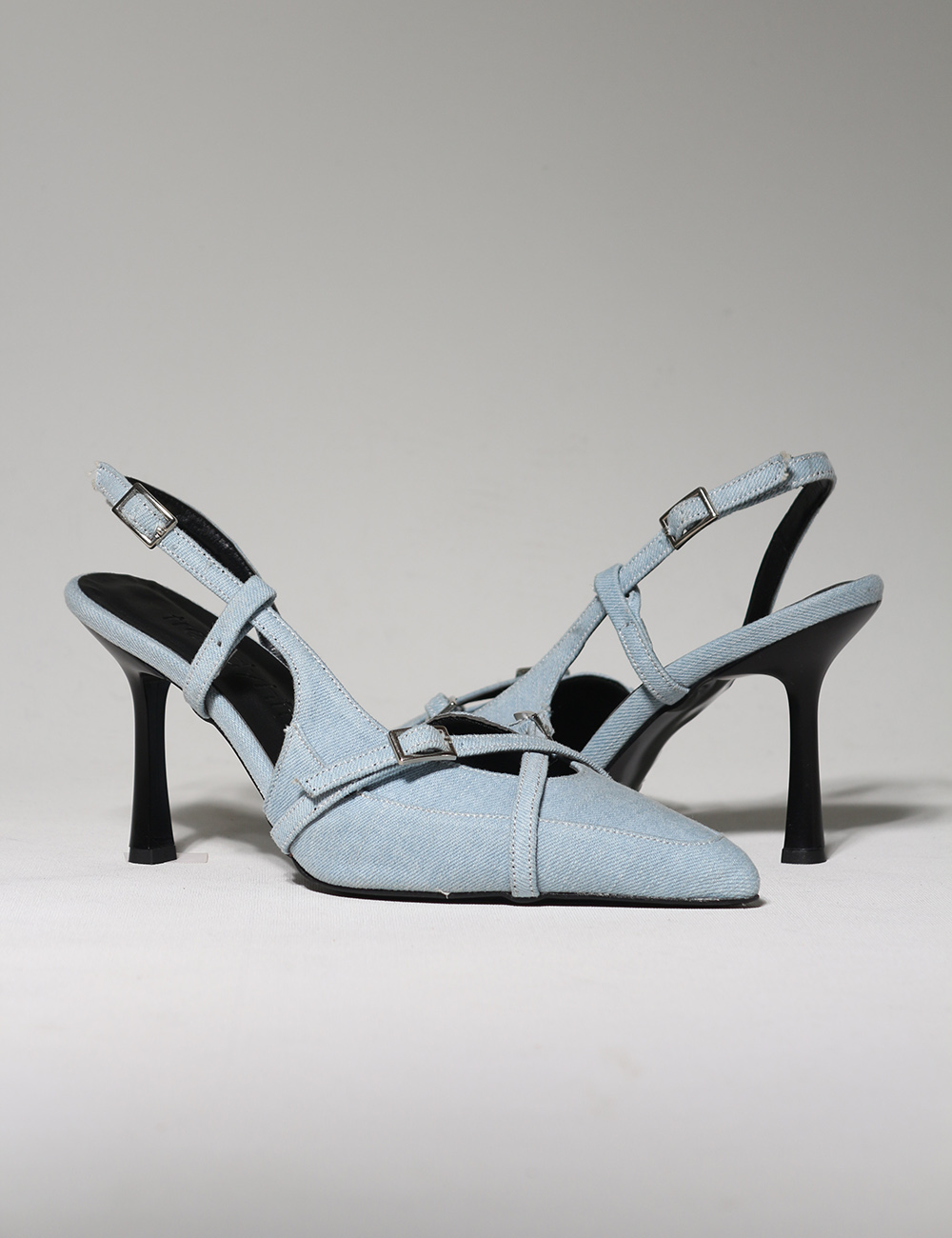  Jade Buz Mavi Kot Çapraz Kemerli 8cm Kadın Topuklu Ayakkabı