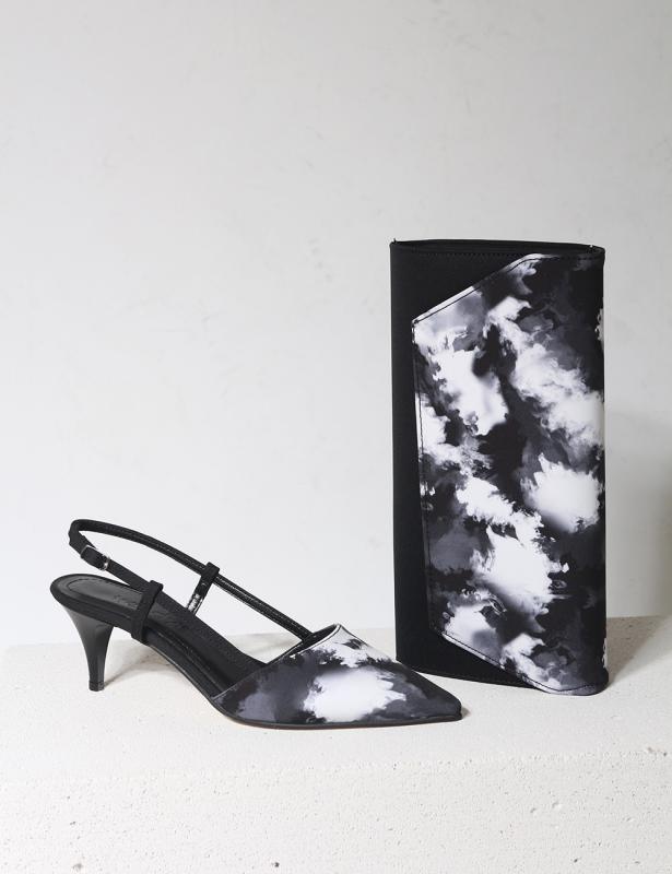 Mix Siyah Desenli Kumaş Kadın Topuklu Ayakkabı 