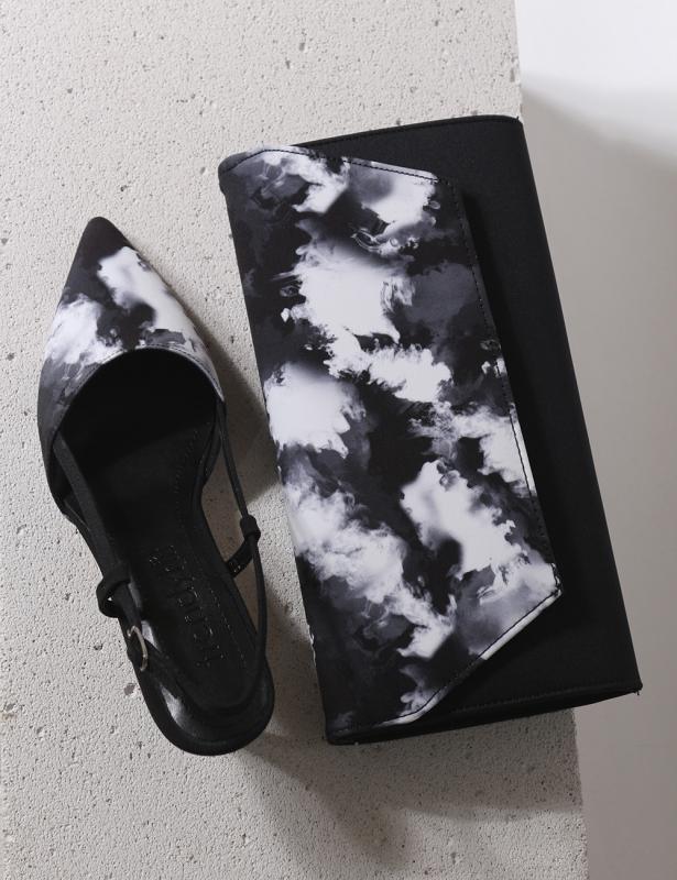 Mix Siyah Desenli Kumaş Kadın Topuklu Ayakkabı 