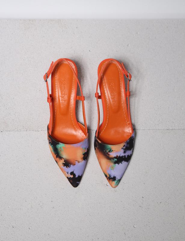 Mix Orange Desenli Kumaş Kadın Topuklu Ayakkabı 