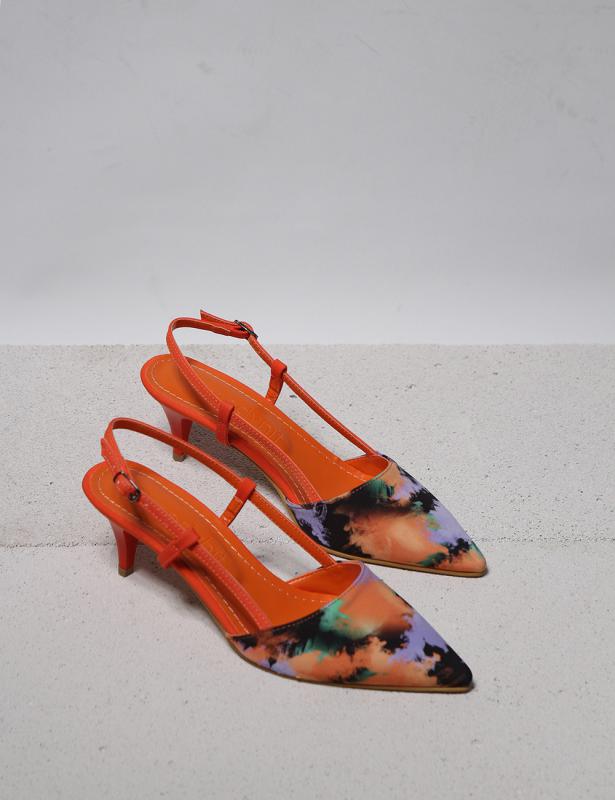 Mix Orange Desenli Kumaş Kadın Topuklu Ayakkabı 
