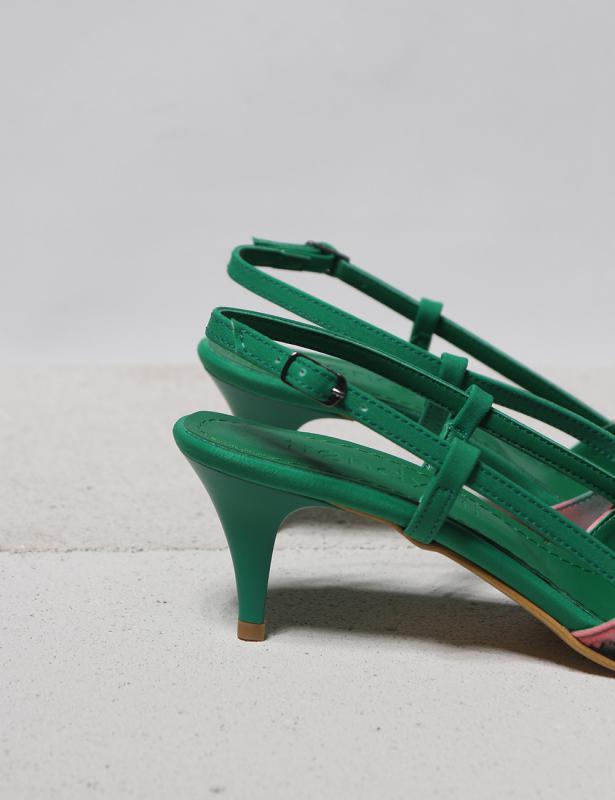 Mix Yeşil Desenli Kumaş Kadın Topuklu Ayakkabı 