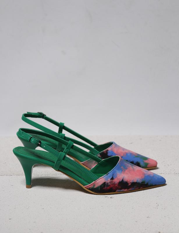 Mix Yeşil Desenli Kumaş Kadın Topuklu Ayakkabı 