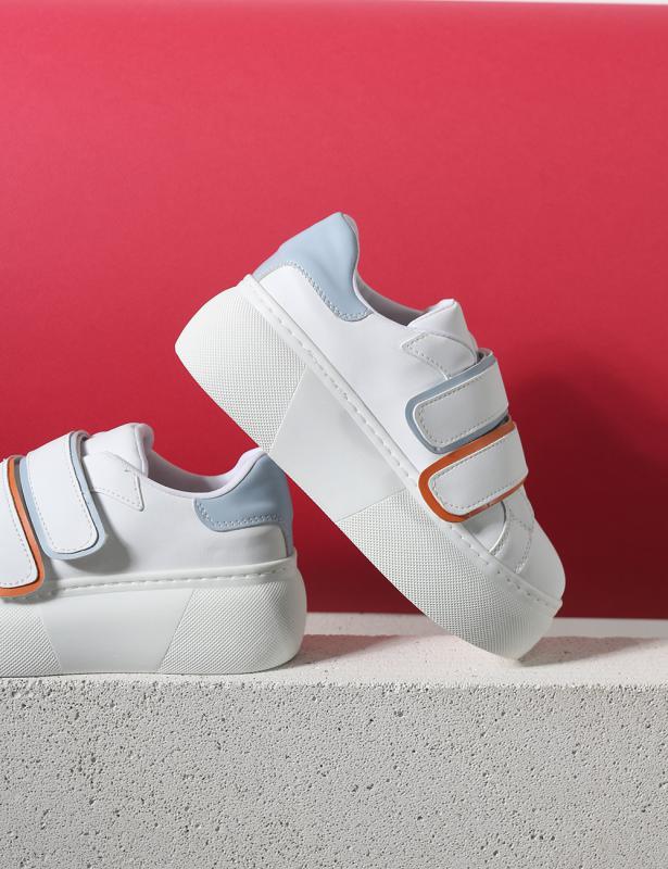 Motta Beyaz mat Renkli Cırtlı Kalın Taban Kadın Sneakers
