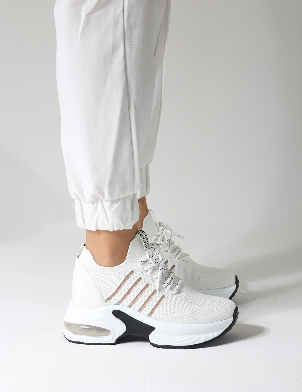 Paulo Beyaz Triko Gizli Topuk Air Tabanlı Sneakers