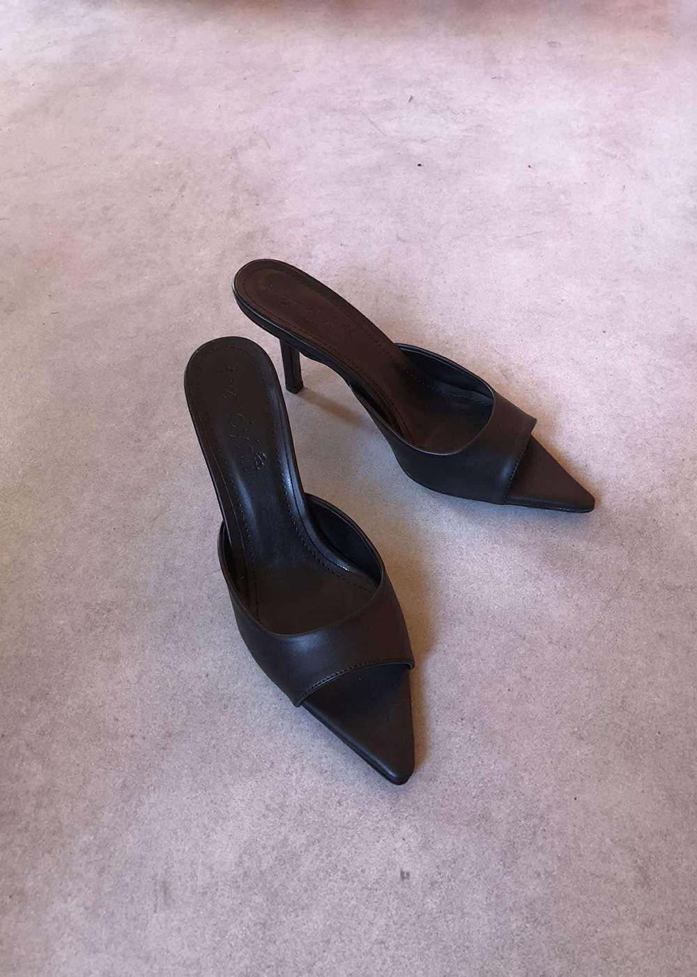 Rita Siyah Mat Deri 8cm Kadın Topuklu Terlik