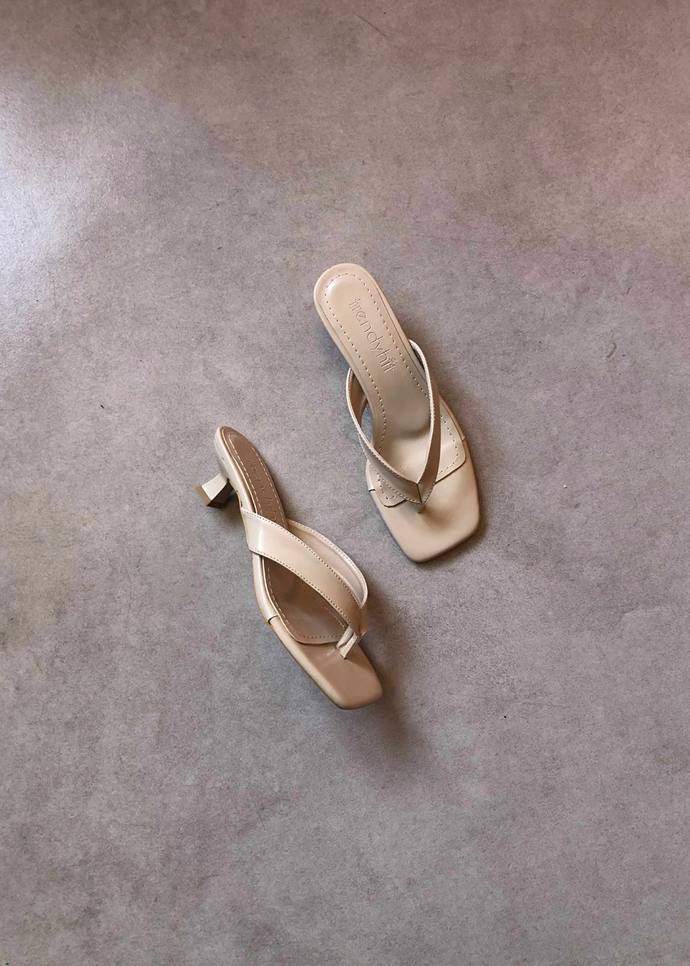 Savi Ekru Küt Burun Parmak Arası 4cm Topuklu Kadın Terlik