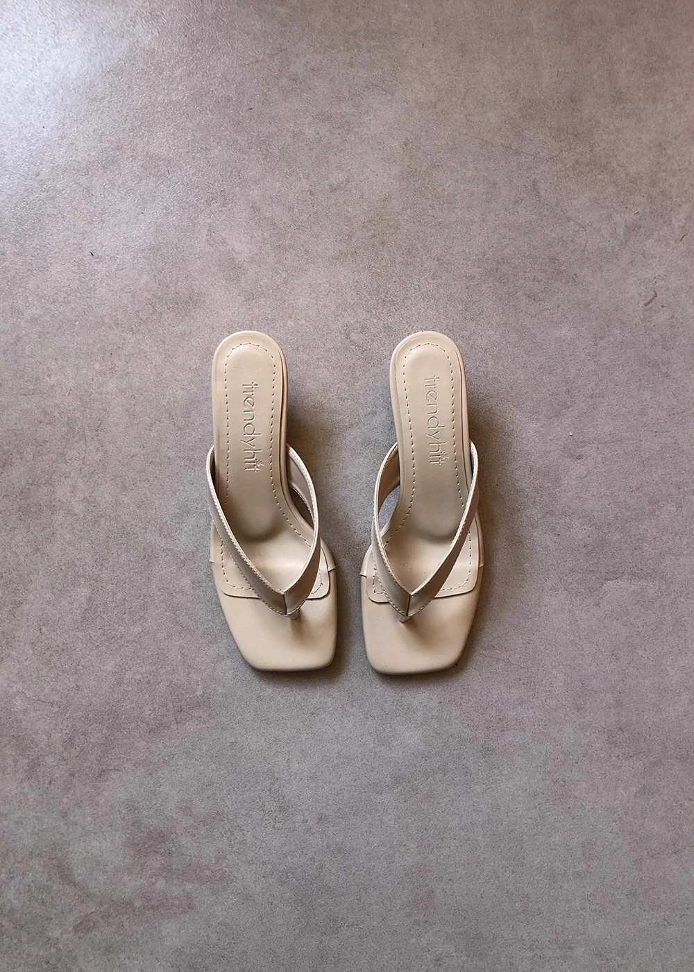 Savi Ekru Küt Burun Parmak Arası 4cm Topuklu Kadın Terlik