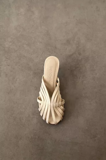 Kafesli Kadın Topuklu Terlik, 4cm Topuklu Terlik