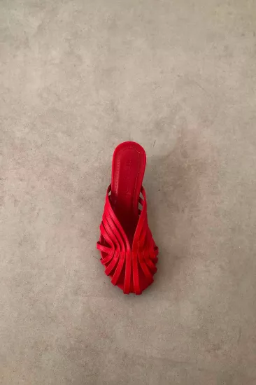 Kafesli Kadın Topuklu Terlik, 4cm Topuklu Terlik
