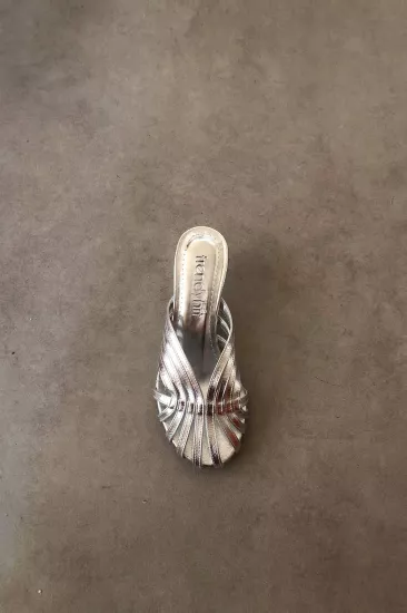 Kafesli Kadın Topuklu Terlik, 4cm Topuklu Terlik