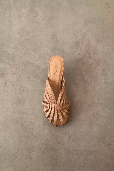 Kafesli Kadın Topuklu Terlik, 4cm Topuklu Terlik