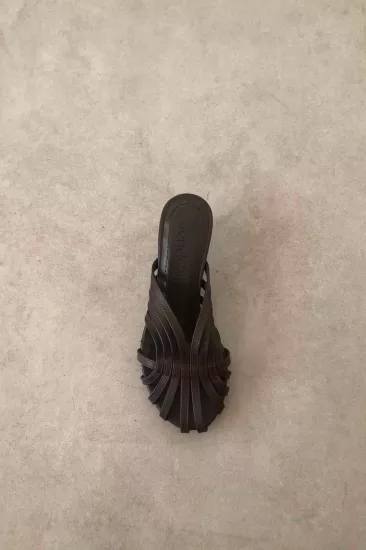Kafesli Kadın Topuklu Terlik, 4cm Topuklu Terlik