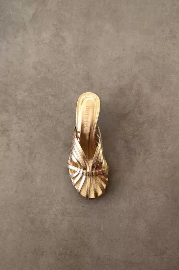 Kafesli Kadın Topuklu Terlik, 4cm Topuklu Terlik