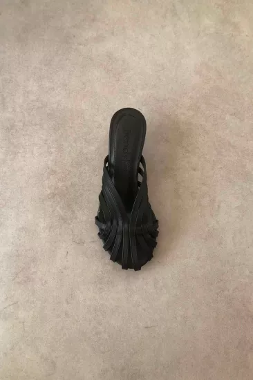 Kafesli Kadın Topuklu Terlik, 4cm Topuklu Terlik