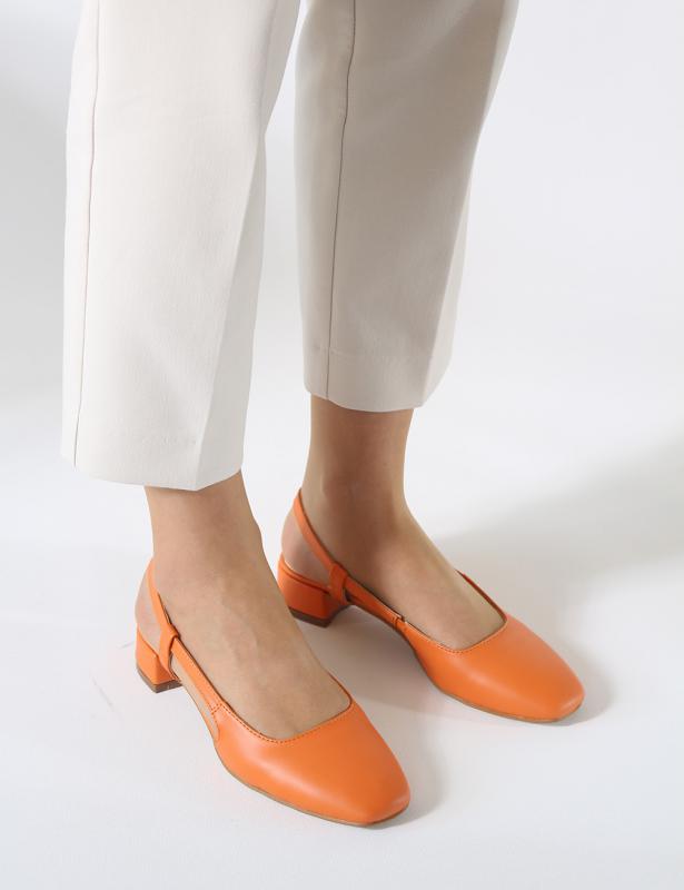 Sofa Orange Mat Deri Kısa Topuklu Babet Ayakkabı 