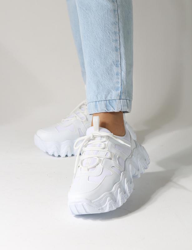 Tolso Beyaz Mat Fileli Tırtıklı Taban Kadın Sneakers
