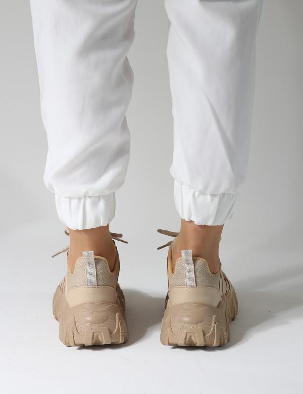 Tolso Ten Renk Fileli Tırtıklı Taban Kadın Sneakers