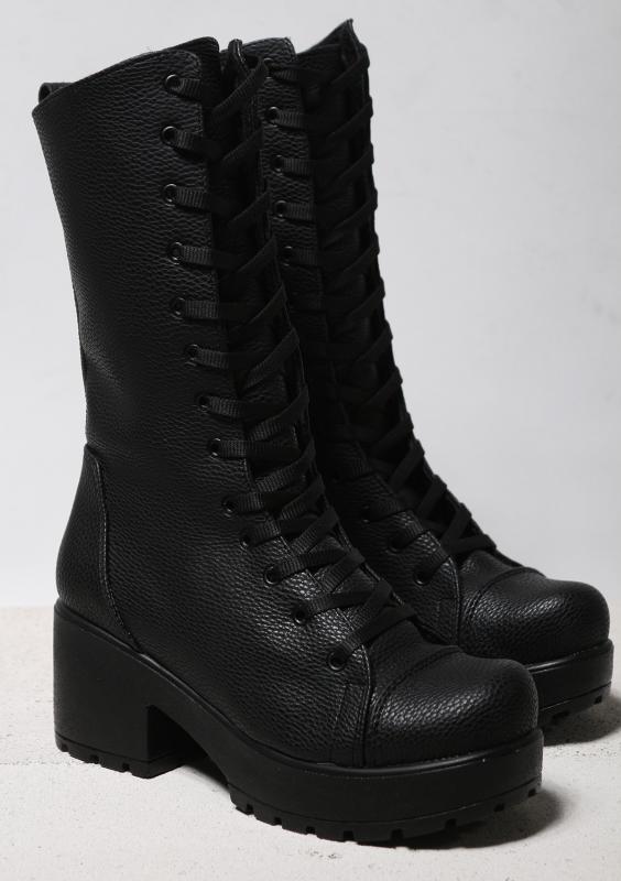 Julia Siyah Mat Floter Deri Bağcıklı Postal Çizme