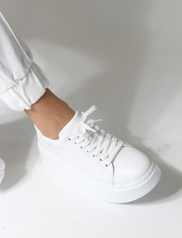 Tudor Beyaz Kalın Taban Bağcıklı Kadın Sneakers