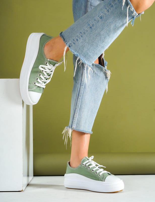Nesta%20Mint%20Keten%20Bağcıklı%20Kalın%20Taban%20Kadın%20Sneakers%20