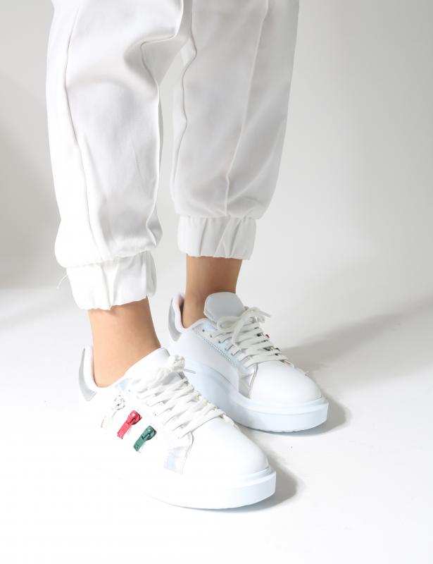 Zipper beyaz renkli Fermuar Detaylı Bağcıklı Kadın Sneakers
