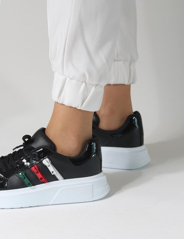Zipper%20siyah%20renkli%20Fermuar%20Detaylı%20Bağcıklı%20Kadın%20Sneakers