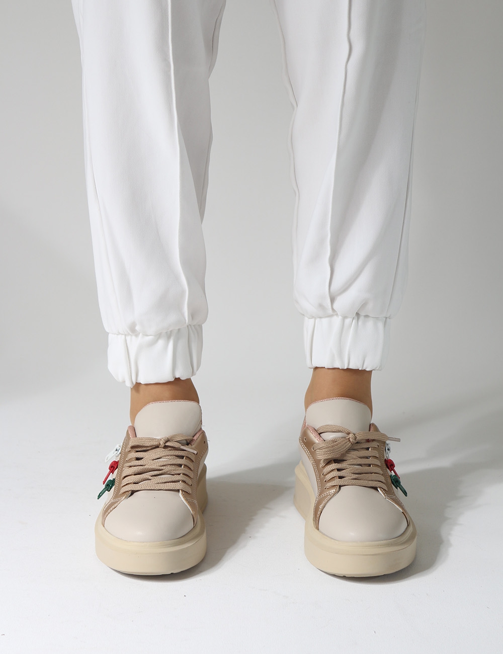Zipper%20Ten%20mat%20Renkli%20Fermuar%20Detaylı%20Bağcıklı%20Kadın%20Sneakers